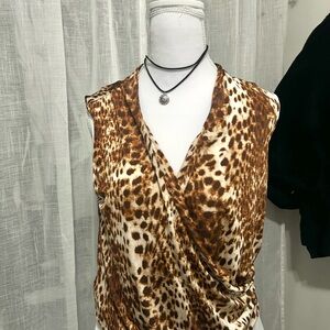 Worthington Brown Leopard Print Wrap Blouse